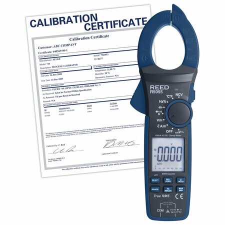 REED INSTRUMENTS REED R5055 1000A True RMS AC/DC Clamp Meter, includes ISO Certificate R5055-NIST